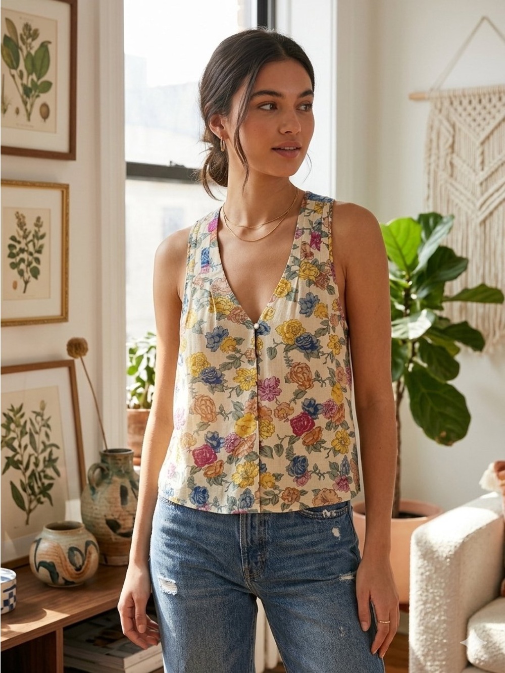 Urban Outfitters YAYA Nom de Plume Floral tank blouse Small